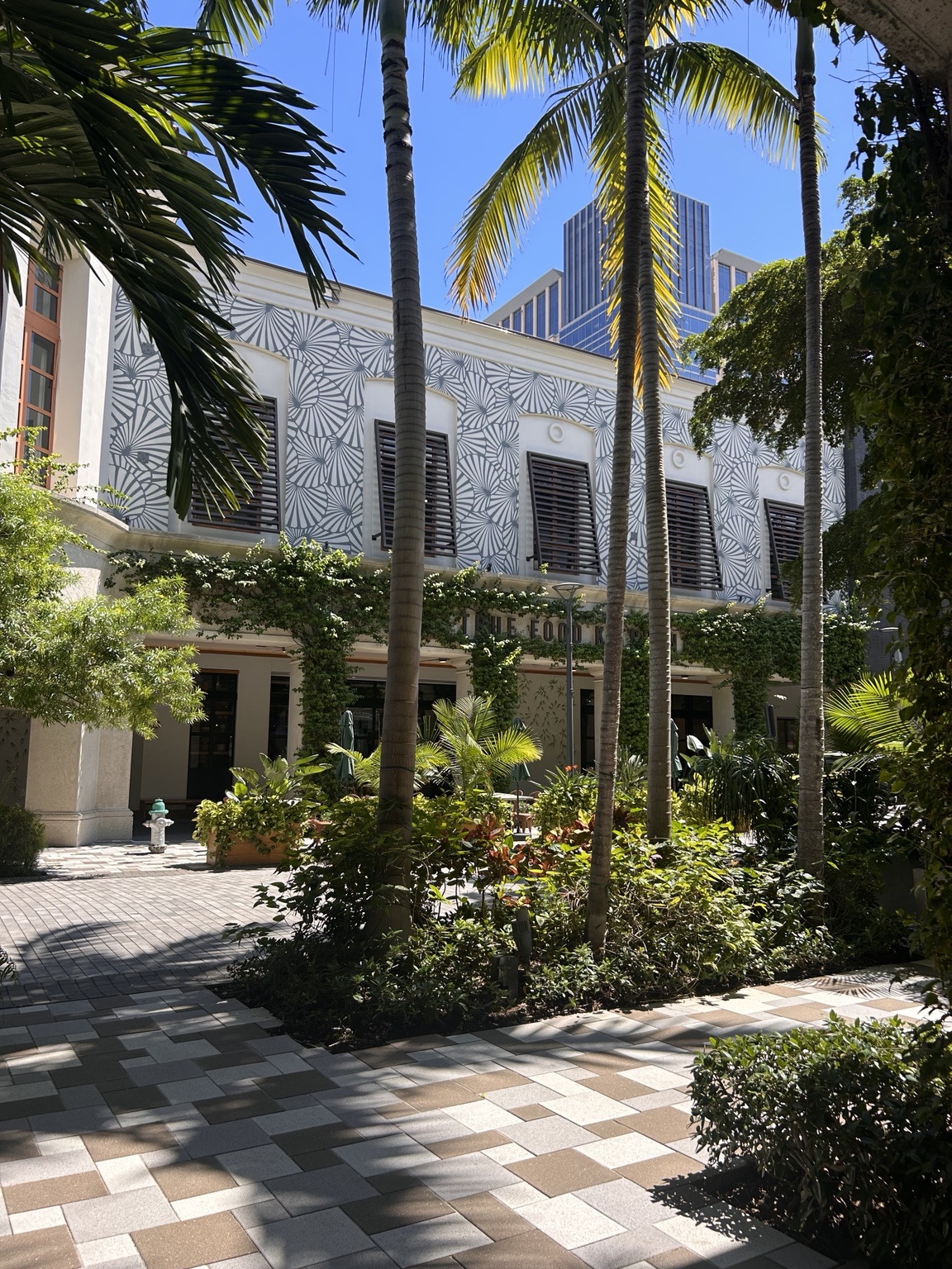 Palm-lined walkway outside the CityPlace office in downtown West Palm Beach